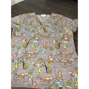 Scrubstar Cute Monkey Banana Scrubtop Size‎ Medium Grey